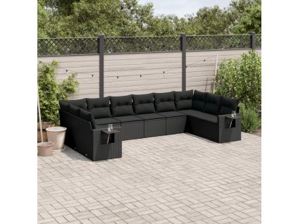 10dílná zahradní sedací souprava s poduškami černá polyratan 3220664