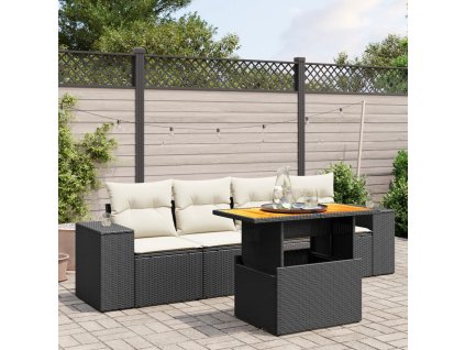 5dílná zahradní sedací souprava s poduškami černá polyratan 3272512
