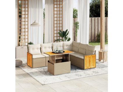7dílná zahradní sedací souprava s poduškami béžová polyratan 3273977