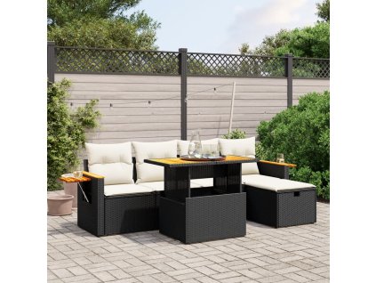 6dílná zahradní sedací souprava s poduškami černá polyratan 3276136