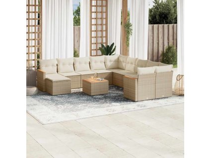 12dílná zahradní sedací souprava s poduškami béžová polyratan 3226576