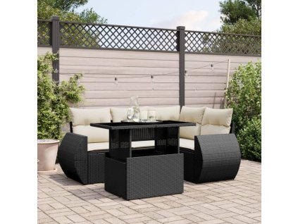 5dílná zahradní sedací souprava s poduškami černá polyratan 3268506