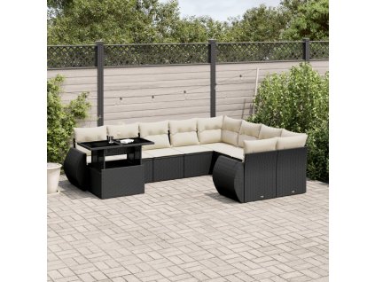 10dílná zahradní sedací souprava s poduškami černá polyratan 3268766