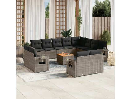 13dílná zahradní sedací souprava s poduškami šedá polyratan 3257166