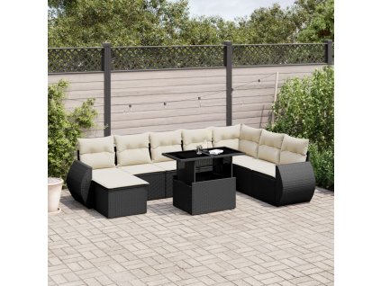 9dílná zahradní sedací souprava s poduškami černá polyratan 3268726