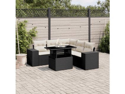 6dílná zahradní sedací souprava s poduškami černá polyratan 3269156