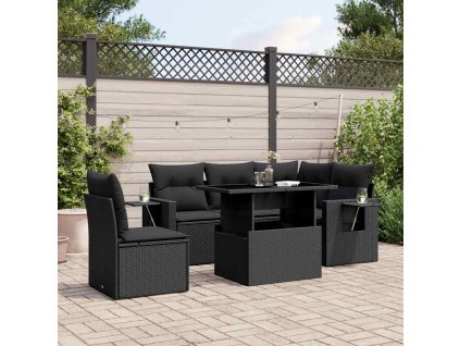 6dílná zahradní sedací souprava s poduškami černá polyratan 3267905