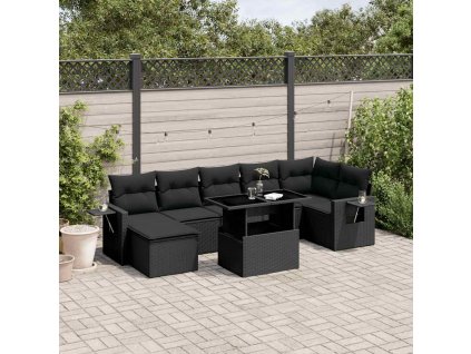 8dílná zahradní sedací souprava s poduškami černá polyratan 3268055