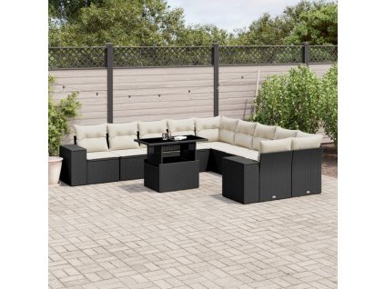 11dílná zahradní sedací souprava s poduškami černá polyratan 3269426