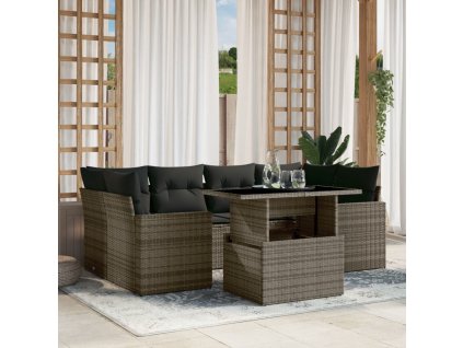 7dílná zahradní sedací souprava s poduškami šedá polyratan 3267130