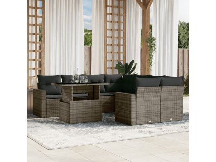 9dílná zahradní sedací souprava s poduškami šedá polyratan 3267170