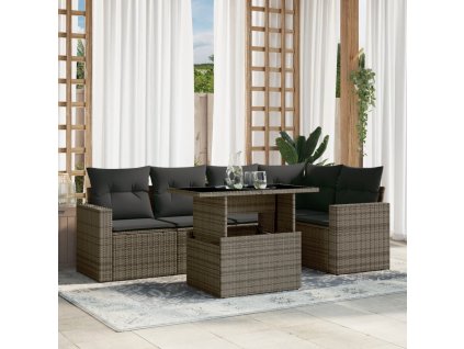 6dílná zahradní sedací souprava s poduškami šedá polyratan 3267260