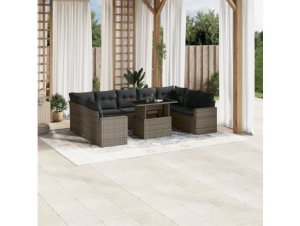 10dílná zahradní sedací souprava s poduškami šedá polyratan 3267480