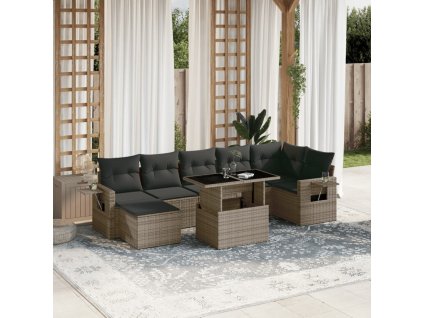 8dílná zahradní sedací souprava s poduškami šedá polyratan 3268060