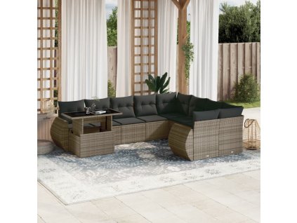 10dílná zahradní sedací souprava s poduškami šedá polyratan 3268770