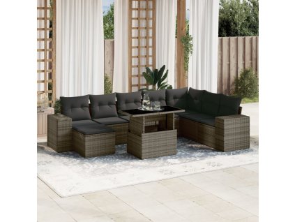 9dílná zahradní sedací souprava s poduškami šedá polyratan 3269360