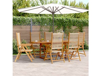 7dílný zahradní jídelní set béžový polypropylen a masivní dřevo 3281723