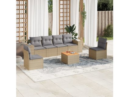 7dílná zahradní sedací souprava s poduškami béžová polyratan 3257725