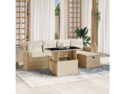 6dílná zahradní sedací souprava s poduškami béžová polyratan 3274808