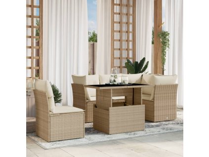 6dílná zahradní sedací souprava s poduškami béžová polyratan 3266588
