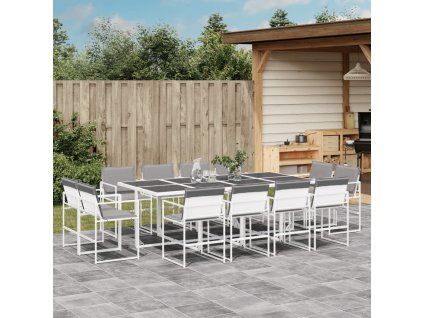 13dílný zahradní jídelní set s poduškami bílý textilen 3295095