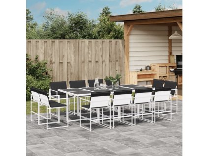 13dílný zahradní jídelní set s poduškami bílý textilen 3295110