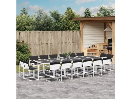 17dílný zahradní jídelní set s poduškami bílý textilen 3295112