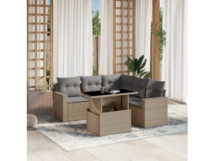 6dílná zahradní sedací souprava s poduškami béžová polyratan 3267269