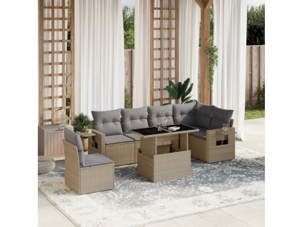 7dílná zahradní sedací souprava s poduškami béžová polyratan 3267939