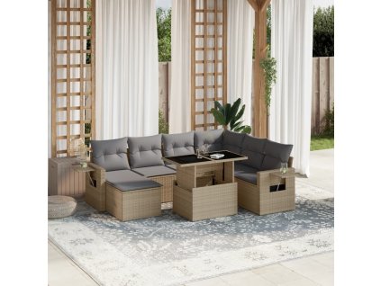 8dílná zahradní sedací souprava s poduškami béžová polyratan 3268069