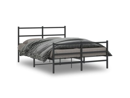 Kovový rám postele s hlavovým a nožním čelem černý 135 x 190 cm 355382