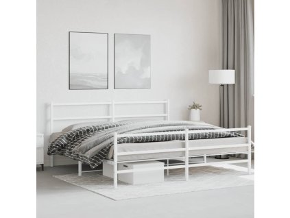 Kovový rám postele s hlavovým a nožním čelem bílý 193 x 203 cm 355438