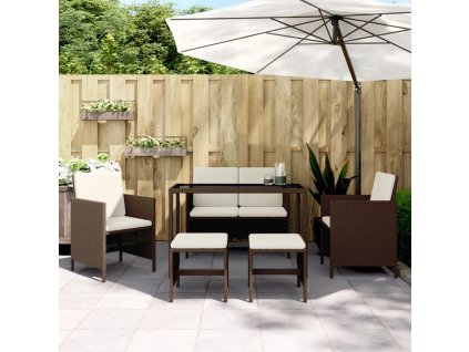 6dílný zahradní jídelní set s poduškami hnědý polyratan 363396