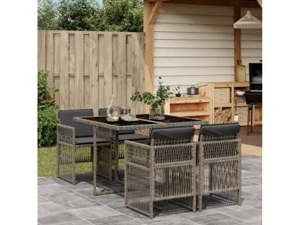 5dílný zahradní jídelní set s poduškami šedý polyratan 3210896