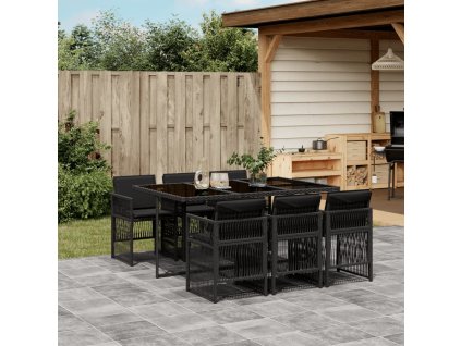7dílný zahradní jídelní set s poduškami černý polyratan 3210907