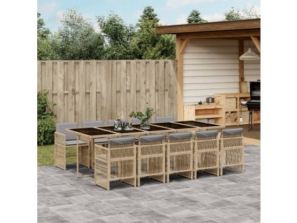 11dílný zahradní jídelní set s poduškami šedý polyratan 3210932