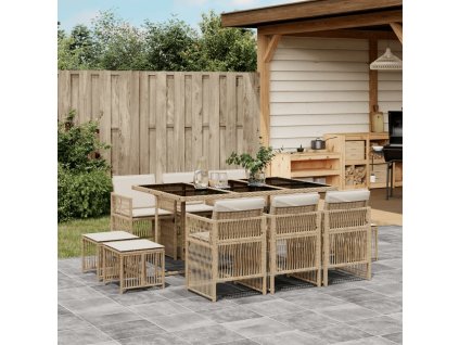 11dílný zahradní jídelní set s poduškami béžový polyratan 3210970