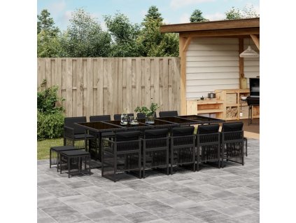 15dílný zahradní jídelní set s poduškami černý polyratan 3210991
