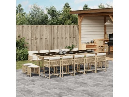 15dílný zahradní jídelní set s poduškami béžový polyratan 3211534