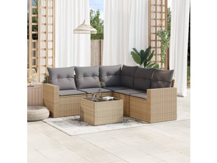 6dílná zahradní sedací souprava s poduškami béžová polyratan 3218949