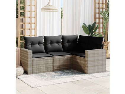 4dílná zahradní sedací souprava a podušky světle šedá polyratan 3218902