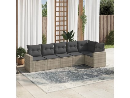 6dílná zahradní sedací souprava a podušky světle šedá polyratan 3218982