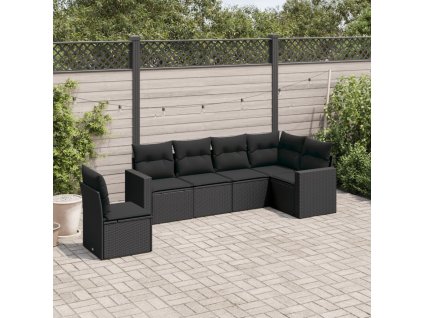 6dílná zahradní sedací souprava s poduškami černá polyratan 3219015
