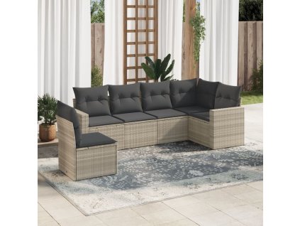 6dílná zahradní sedací souprava a podušky světle šedá polyratan 3219022