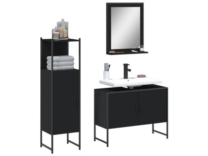 3dílný set koupelnových skříněk černý kompozitní dřevo 3214349