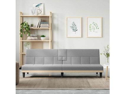 Rozkládací pohovka s držáky na nápoje světle šedá textil 351863