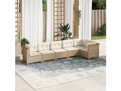 6dílná zahradní sedací souprava s poduškami béžová polyratan 3261847
