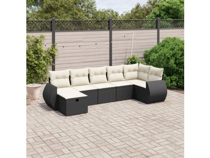 7dílná zahradní sedací souprava s poduškami černá polyratan 3264122