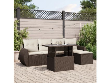 6dílná zahradní sedací souprava s poduškami hnědá polyratan 3268503