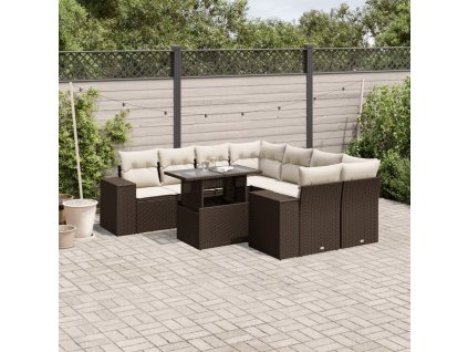 9dílná zahradní sedací souprava s poduškami hnědá polyratan 3269063
